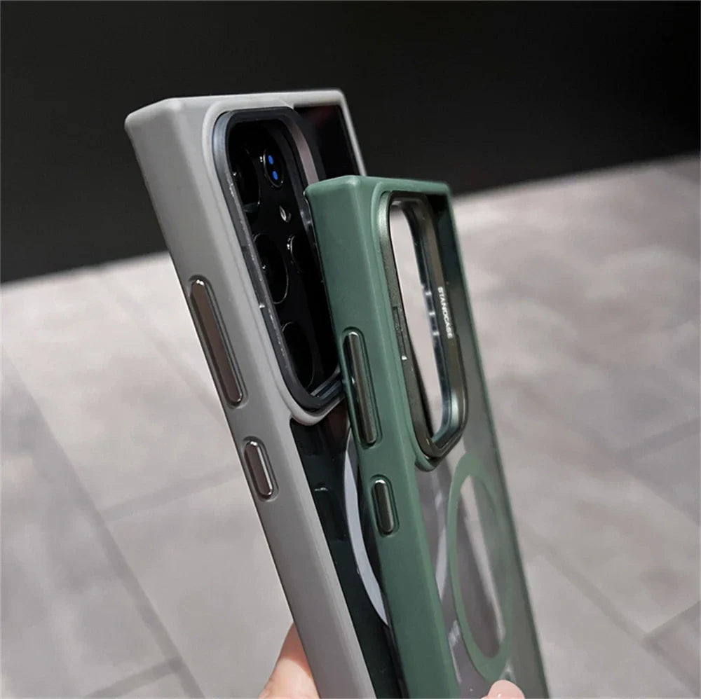 Camera Bracket Magnetic Clear Case For Samsung S24 S25 Ultra S23 S22 Plus For Magsafe Wireless Charge Shockproof Bumper Cover