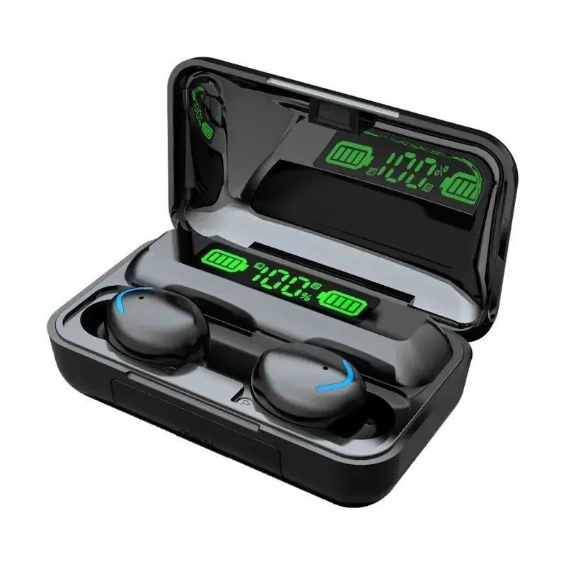 F9 PulsePods – Waterproof HiFi Bass Earbuds with LED Charge Display + Power Bank Case | Bluetooth 5.0, Touch Control, Noise-Canceling