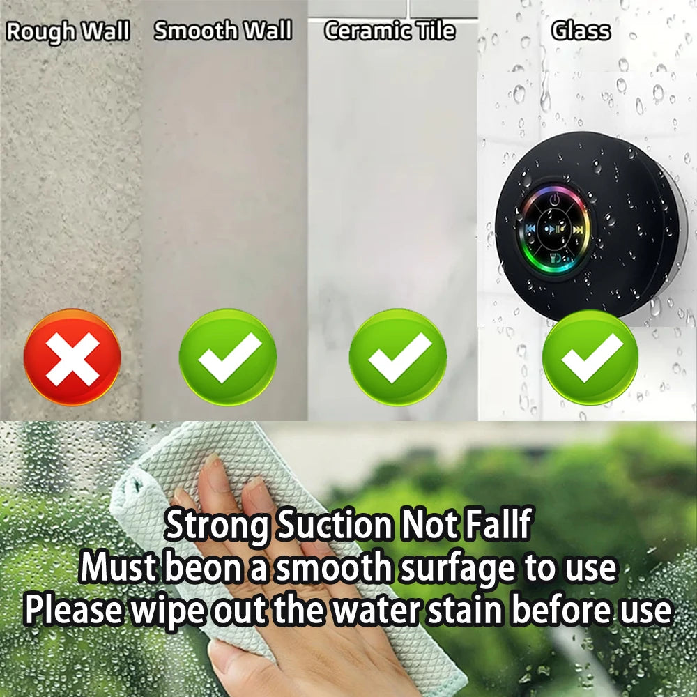 Portable Wireless Bluetooth Speaker LED IPX4 Waterproof Loudspeaker Outdoor Bathroom Large Suction Cup Mini Stereo Sound Box - THOOBO!