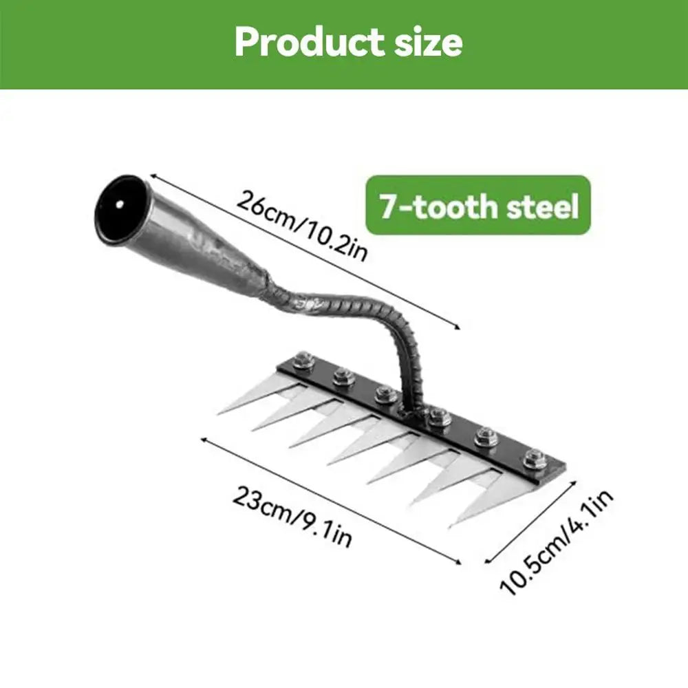 Battle Rake by Lizard Vigilante – 7/8-Teeth Carbon Steel Garden Harrow for Hardcore Weeding