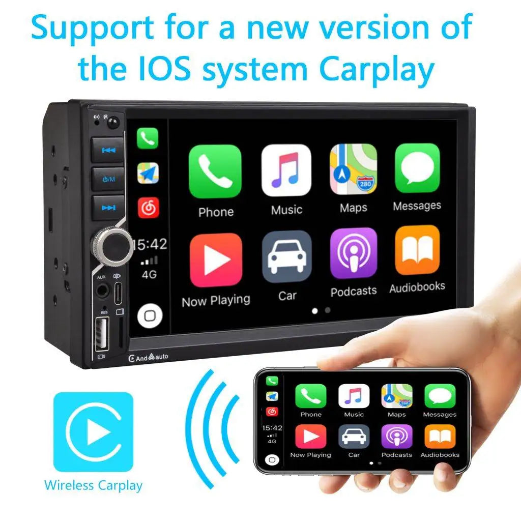 ESSGOO 7" Double Din CarPlay Android Auto Multimedia Player With HD Touchscreen & DSP Sound