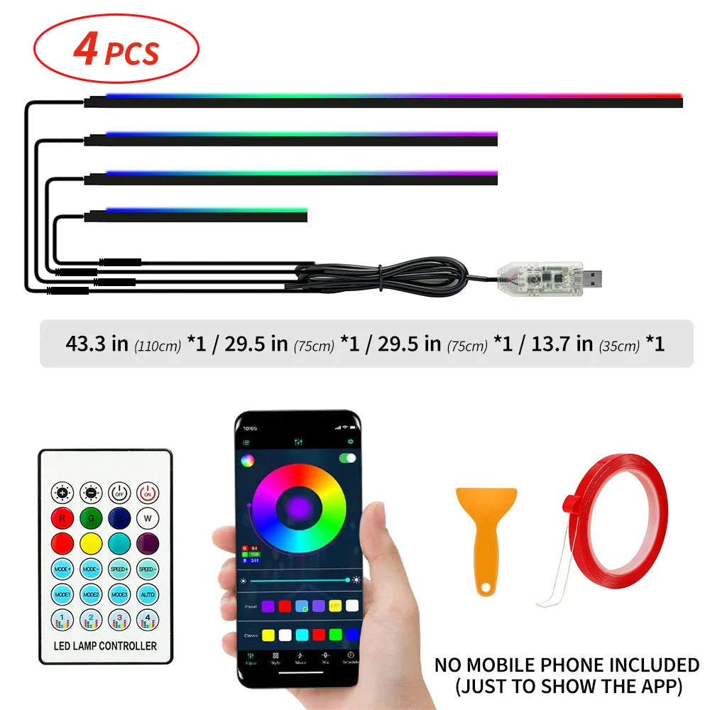 110cm  APP Control Car Ambient Lights LED Interior RGB Symphony Atmosphere Light  Acrylic Strips Dashboard Decoration Sunroof