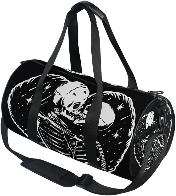 ShadowMoth Traveler — Gothic Skull & Moth Canvas Duffle Bag for Gym, Travel & Night Flights