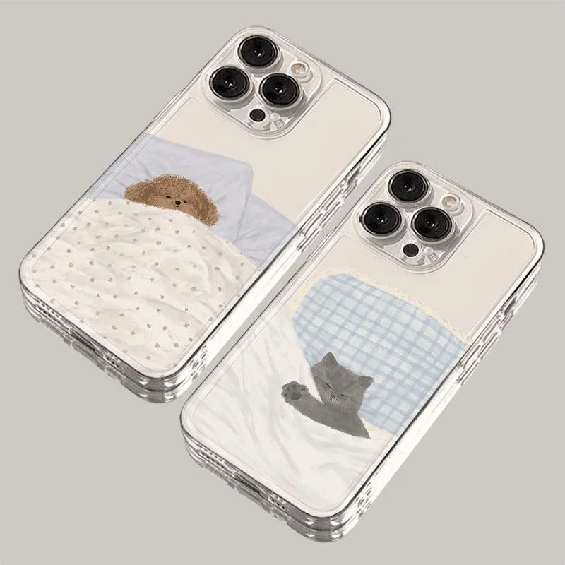 Dog Cat Couple Phone Case For iPhone 16E 17 16 15 11 12 14 13 Pro Max Air XS XR 7 8Plus SE2 Cute Cartoon Animal Shockproof Cover
