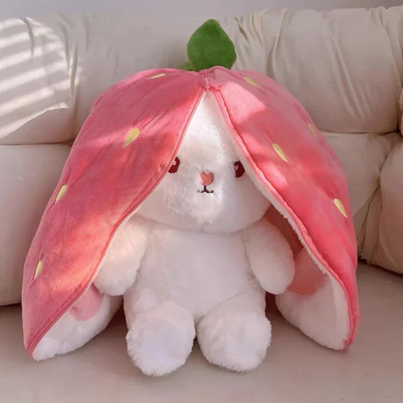 Cute Strawberry Carrot Rabbit Plush Toy – Soft Cuddly Bunny Doll