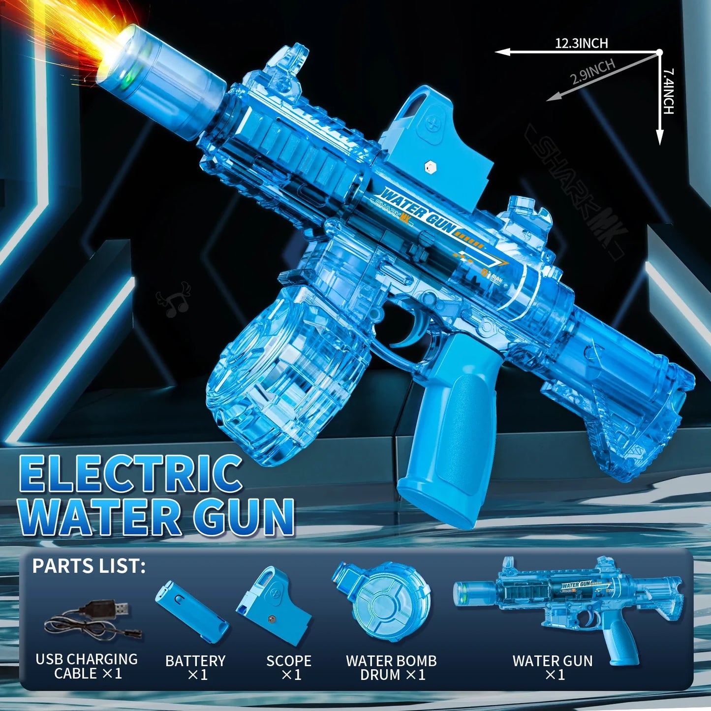 New M416 Electric Water Gun – High-Pressure Outdoor Toy with Light & Flame Effect