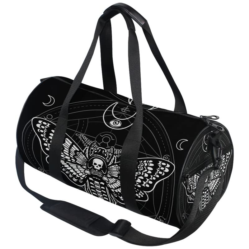 ShadowMoth Traveler — Gothic Skull & Moth Canvas Duffle Bag for Gym, Travel & Night Flights