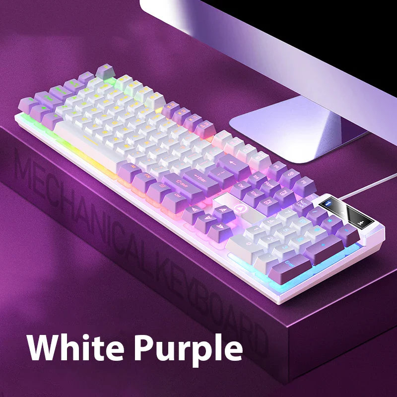K500 Keyboard Mixed Color White Pink Keycaps 104 Keys Wired Gaming Keyboard for Laptop PC