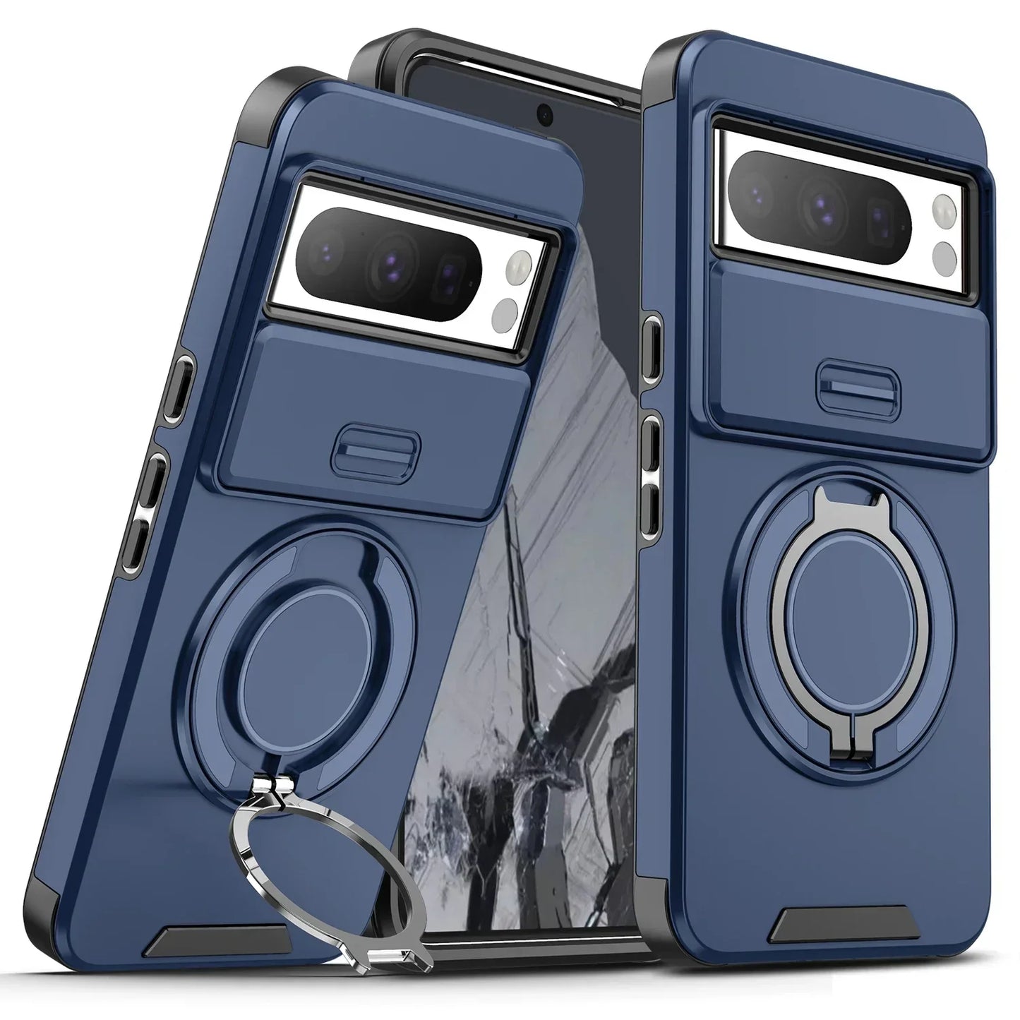 Shockproof Hybrid Dual Layer Magnetic Metal Ring stand Case for Google Pixel 9 7 8 Pro XL 8A Slide Camera Lens Protetion Cover