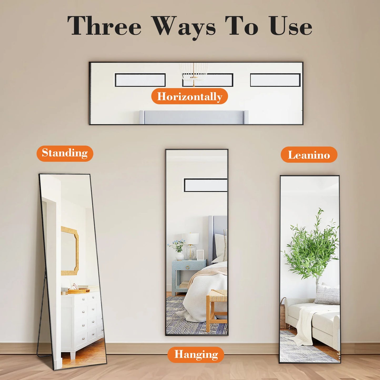 JHK GlamFrame 64"x21" Full-Length Mirror // Lean It, Hang It, Love It – Aluminum Chic for Any Room Vibe
