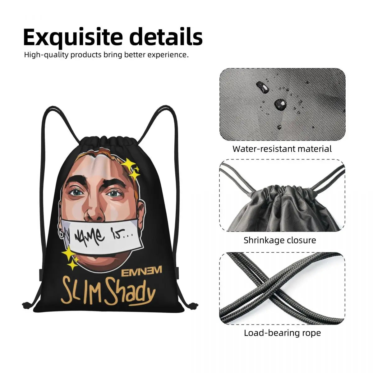 Slim Shady Drawstring Backpack — Eminem-Inspired Gym Sack for Legends Who Don’t Miss Reps or Rhymes
