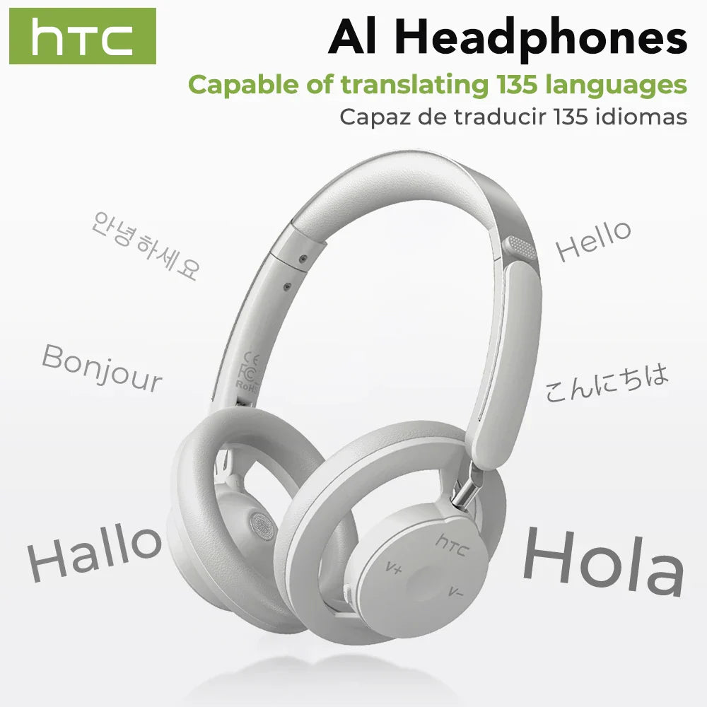 HTC HP06 Open-Ear Wireless Headphones Bluetooth V6.0 Airy Foldable AI Translate Headset for PC Laptop Phone TV Ultralight Hollow