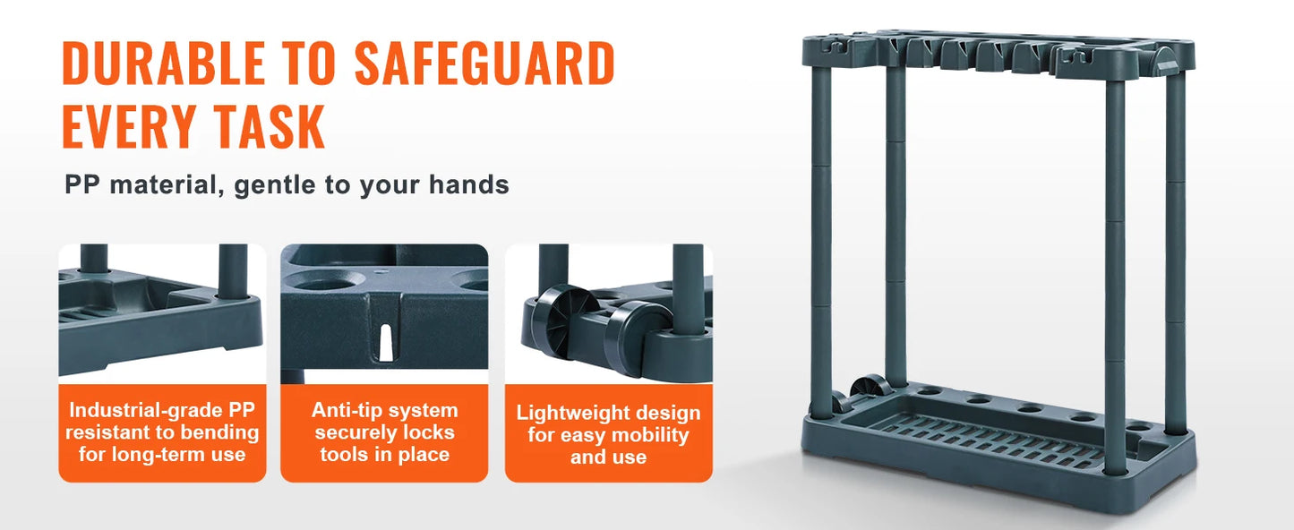 YardMaster 10-Slot Garden Tool Organizer – Heavy-Duty Storage Rack for Rakes, Shovels, Brooms & Garage Gear