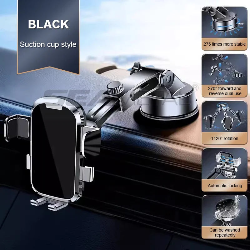 SEAMETAL Dashboard Phone Holder for Car Stable Suction Cup Scalable Car Phone Mount 360-Degree Rotation Auto Navigation Holder