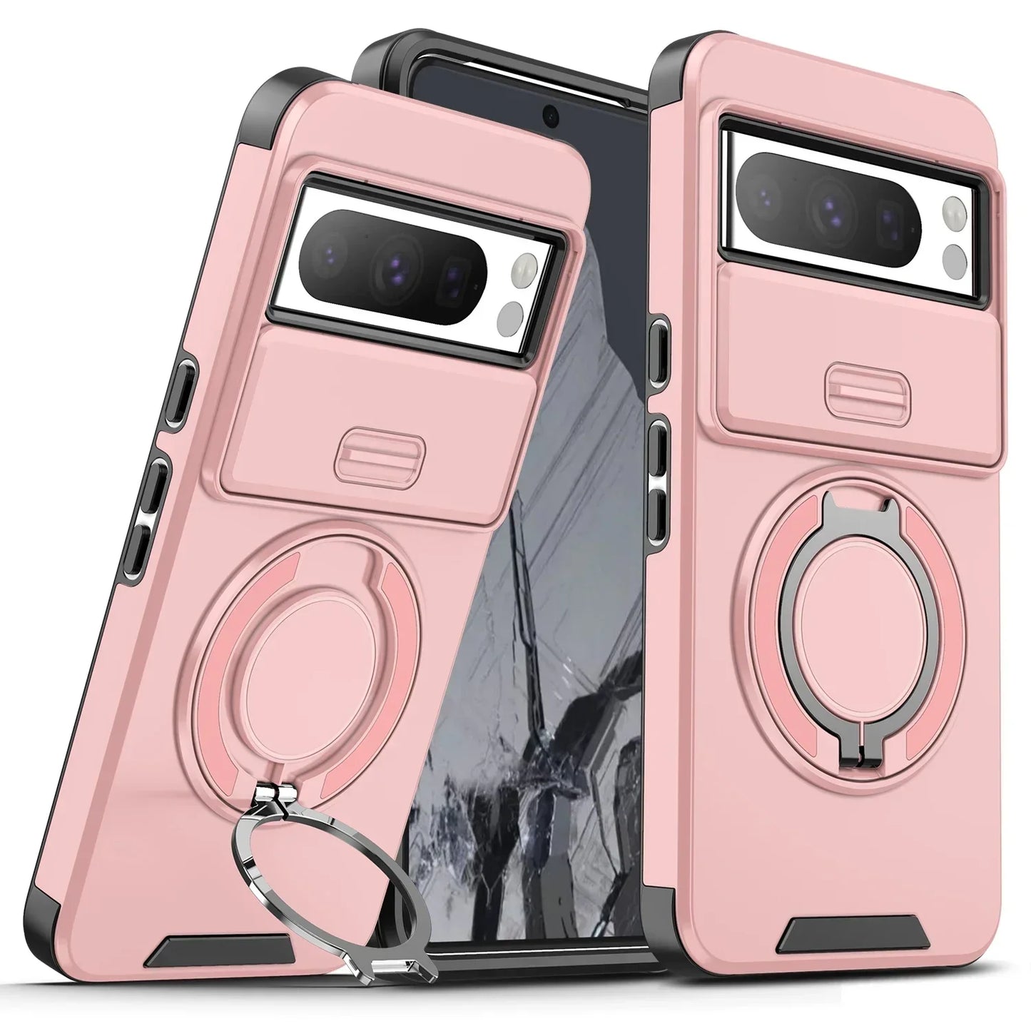 Shockproof Hybrid Dual Layer Magnetic Metal Ring stand Case for Google Pixel 9 7 8 Pro XL 8A Slide Camera Lens Protetion Cover
