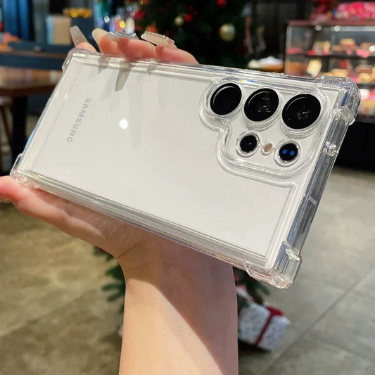 Luxury Transparent Case For Samsung Galaxy S25 S24 S23 S22 Ultra Plus FE A16 Soft Bumper Lens Protector Clear Hard Acrylic Cover