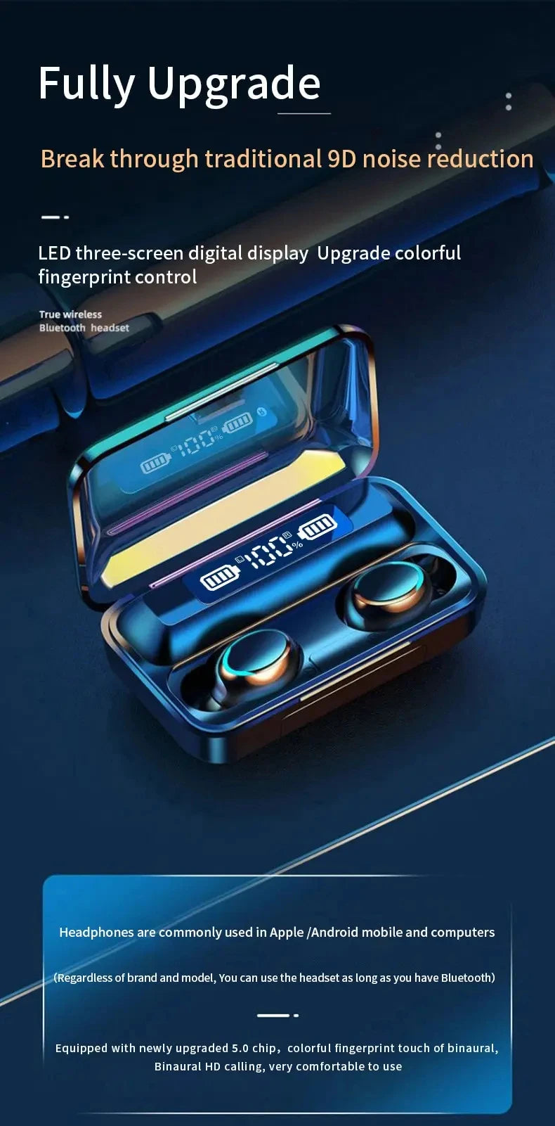 F9 PulsePods – Waterproof HiFi Bass Earbuds with LED Charge Display + Power Bank Case | Bluetooth 5.0, Touch Control, Noise-Canceling