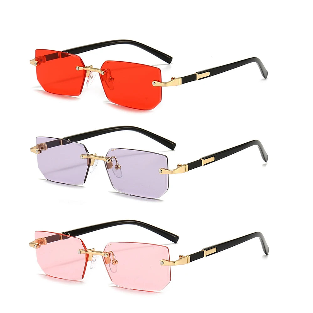 Rimless Sunglasses Rectangle Fashion Popular Women Men Shades Small Square Sun Glasses For Female Male Summer Traveling Oculos - THOOBO!