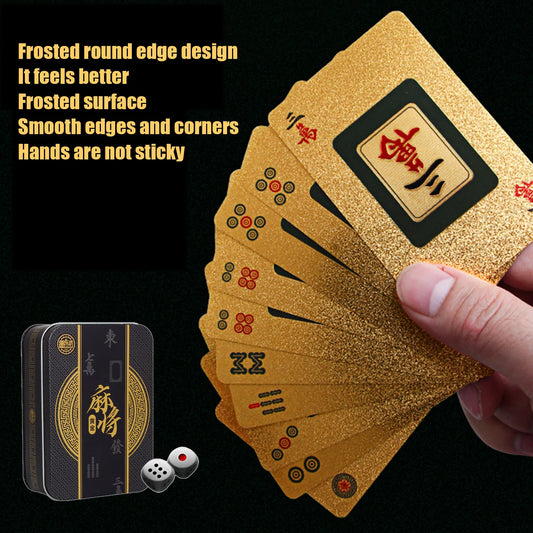 Frosted PVC Mahjong Poker Set – Waterproof 146-Piece Card Game in Deluxe Metal Box (Chinese & American Style)