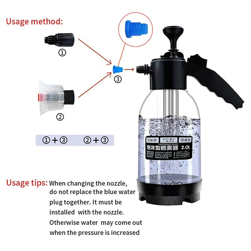 2L Car Wash Spray Bottle Foam Wash Sprayer Hand Pump Foam Sprayer Car Air Pressure Spray Washer Nozzle Can Auto Window Cleaning - THOOBO!