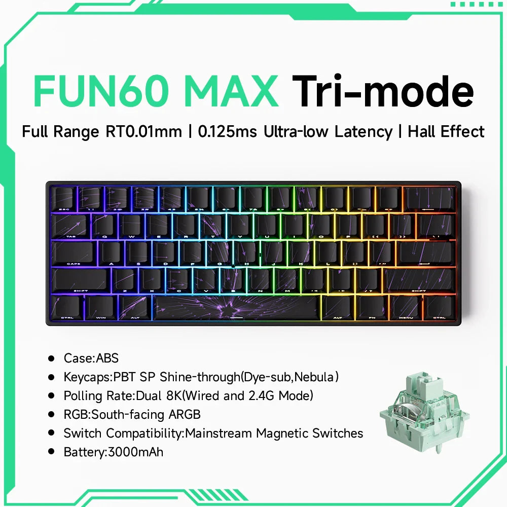 MONSGEEK FUN60 PRO&MAX HE Machanical Keyboard Magnetic Switch 60% Wireless Gaming Keyboard Rapid Trigger 8K ARGB Custom Keyboard