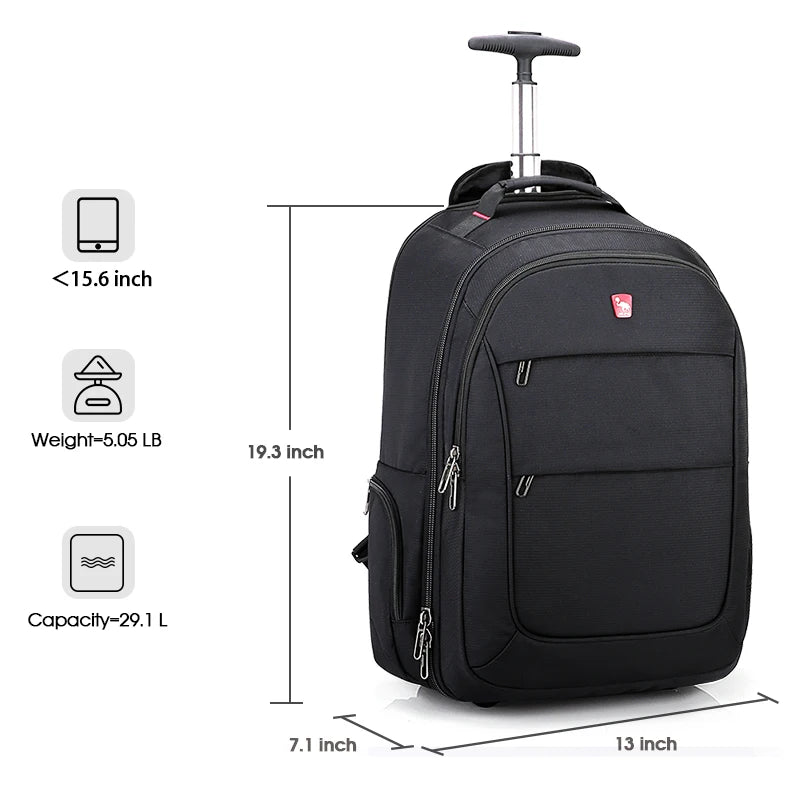 OIWAS AeroRoll 20" Convertible Trolley Backpack — Waterproof Business & Travel Carry-On with Laptop Compartment