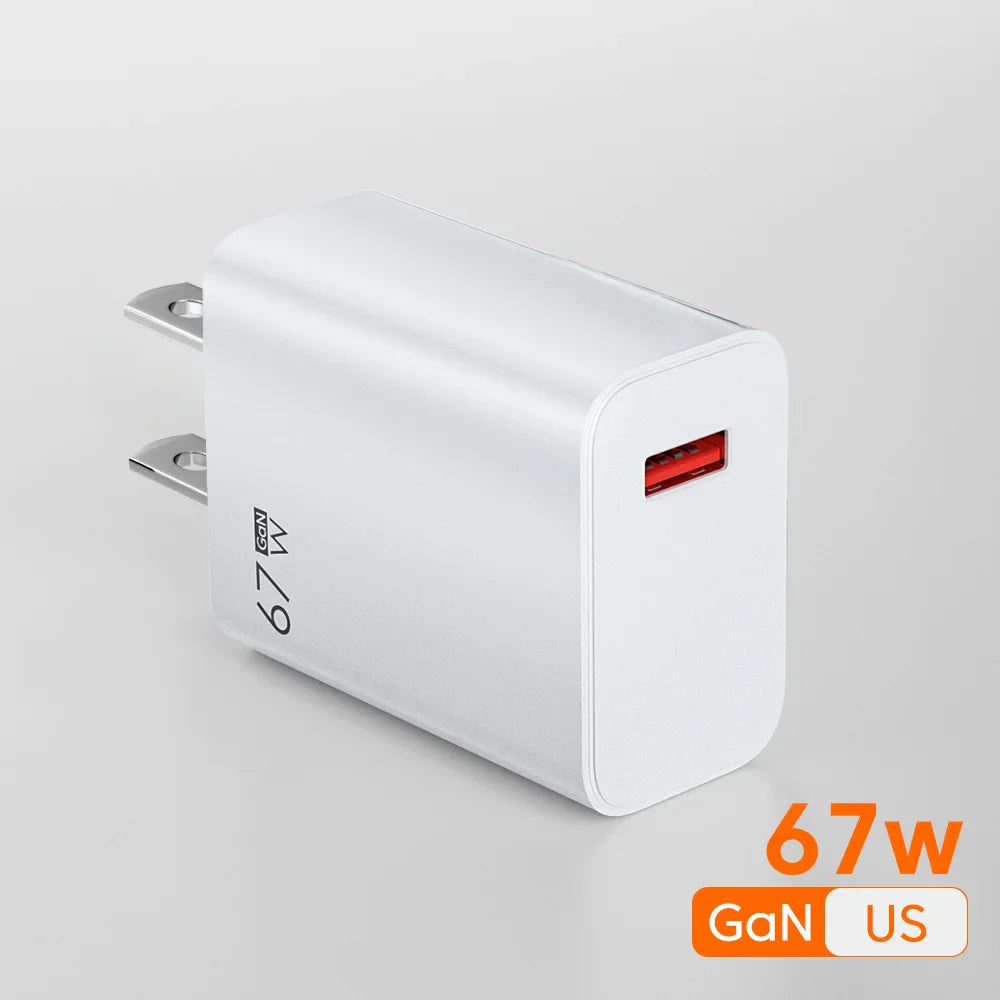 Total 67W GaN USB Charger Fast Charging Mobile Phone Adapter USB Quick Charger QC3.0 Adapter For iPhone15 Samsung Xiaomi Redmi
