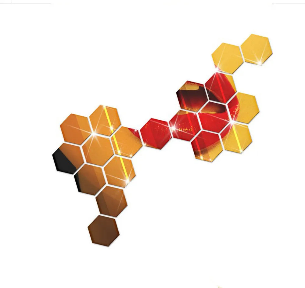 HoneyGlow HexaMirrors – 12pc 3D Acrylic Hexagon Mirror Stickers for DIY Wall Décor Magic