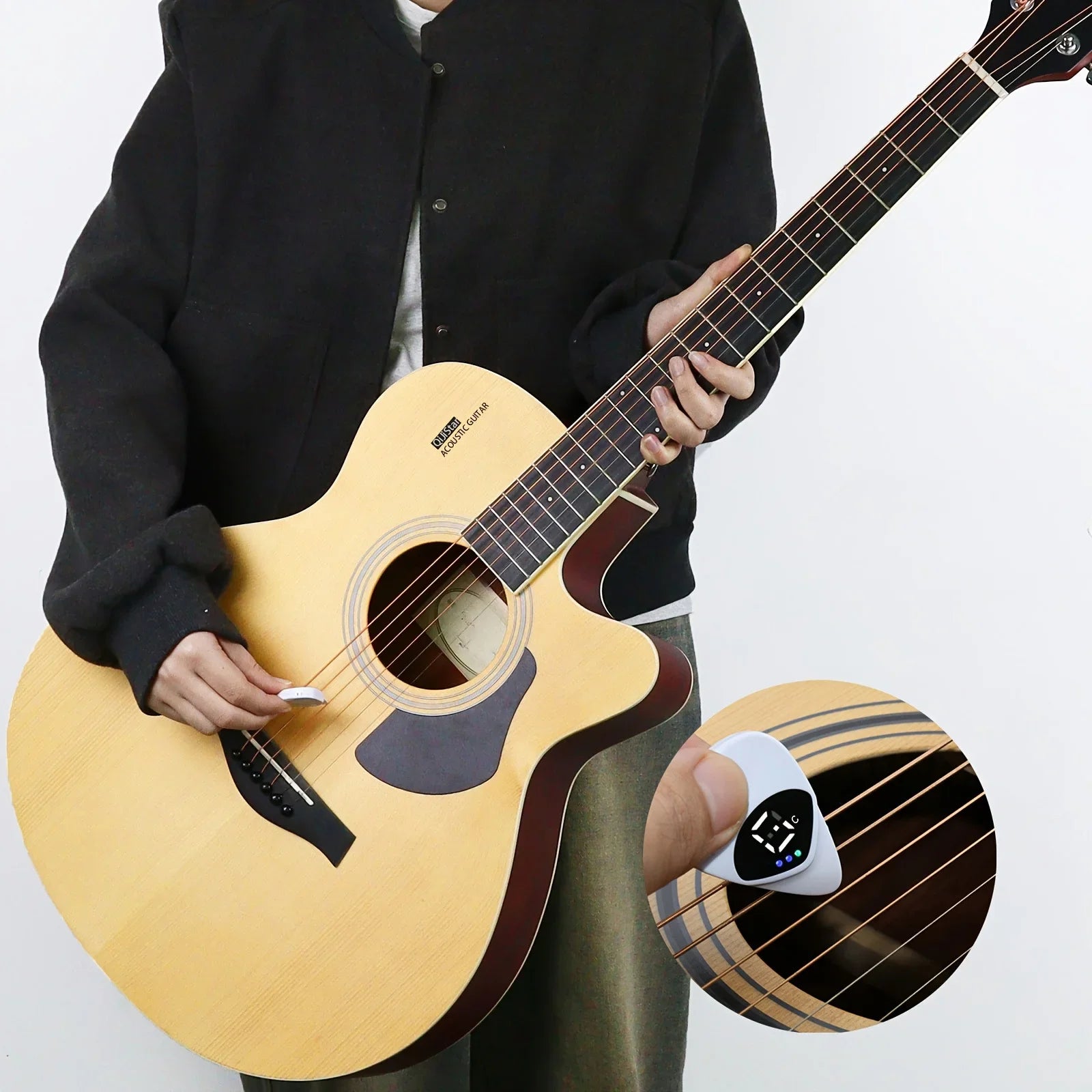 2-in-1 Guitar Pick & Tuner - Portable, Multi-Purpose Pitch Calibrator for Folk Guitars and Ukuleles, 12-Tone Equal Temperament, - THOOBO!