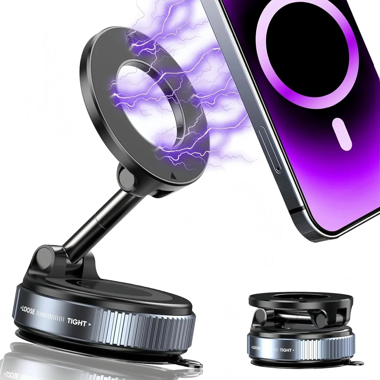 Vacuum magnetic phone holder, Magsafe suction cup phone holder, 360 ° adjustable magnetic phone holder, pocket sized foldable