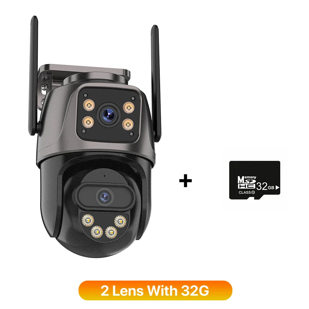 Three Screen WIFI IP Camera Outdoor 4K Dual Lens PTZ Camera Ai Human Detection IP66 Waterproof CCTV Video Security Camera iCsee