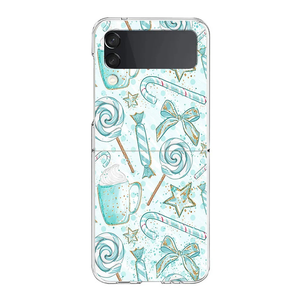Merry Christmas Pattern Phone Case For Samsung Galaxy Z Flip 6 ZFlip 5 7 Hard Transparent Cover for Samsung ZFlip4 ZFlip3 Shell
