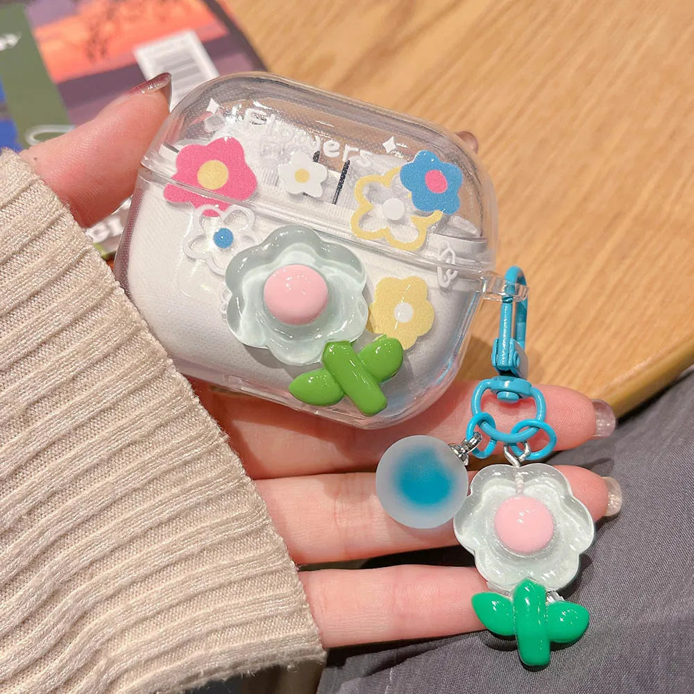 Diy Flowers Butterfly Decorate Cover For Samsung Buds 3 Pro Case Soft TPU Protective Fundas For Galaxy Buds3 Buzz 3 Pro Bracelet