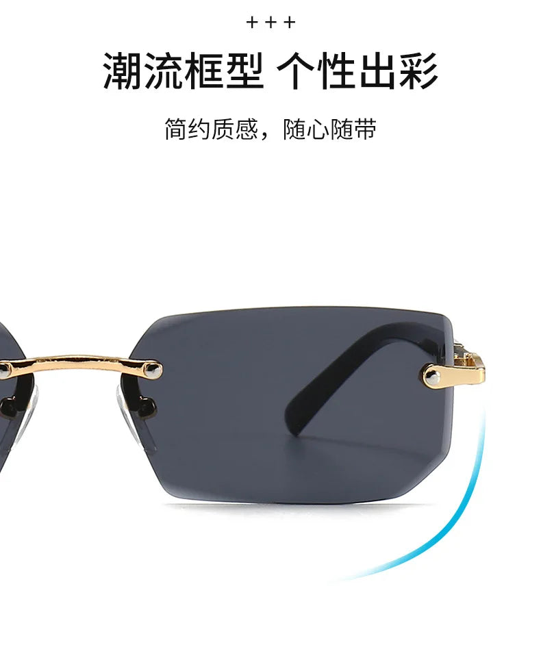 Rimless Sunglasses Rectangle Fashion Popular Women Men Shades Small Square Sun Glasses For Female Male Summer Traveling Oculos - THOOBO!