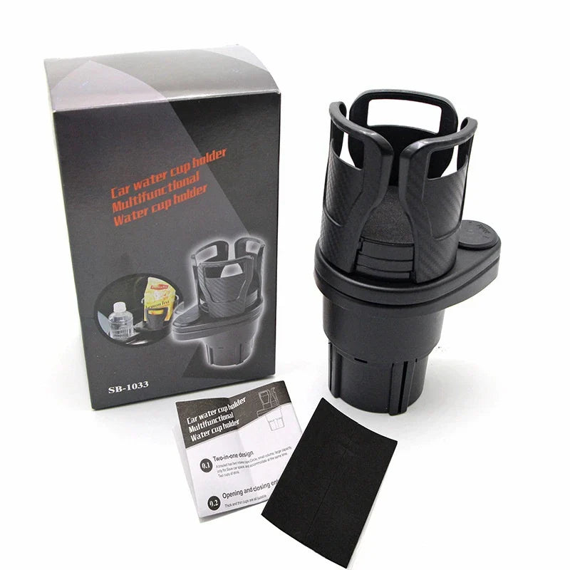 Universal Adjustable Car Cup Holder Expander 2-in-1 Car Organizer Snack Tray & Compass Design Portable Snack Rack Drink Storage