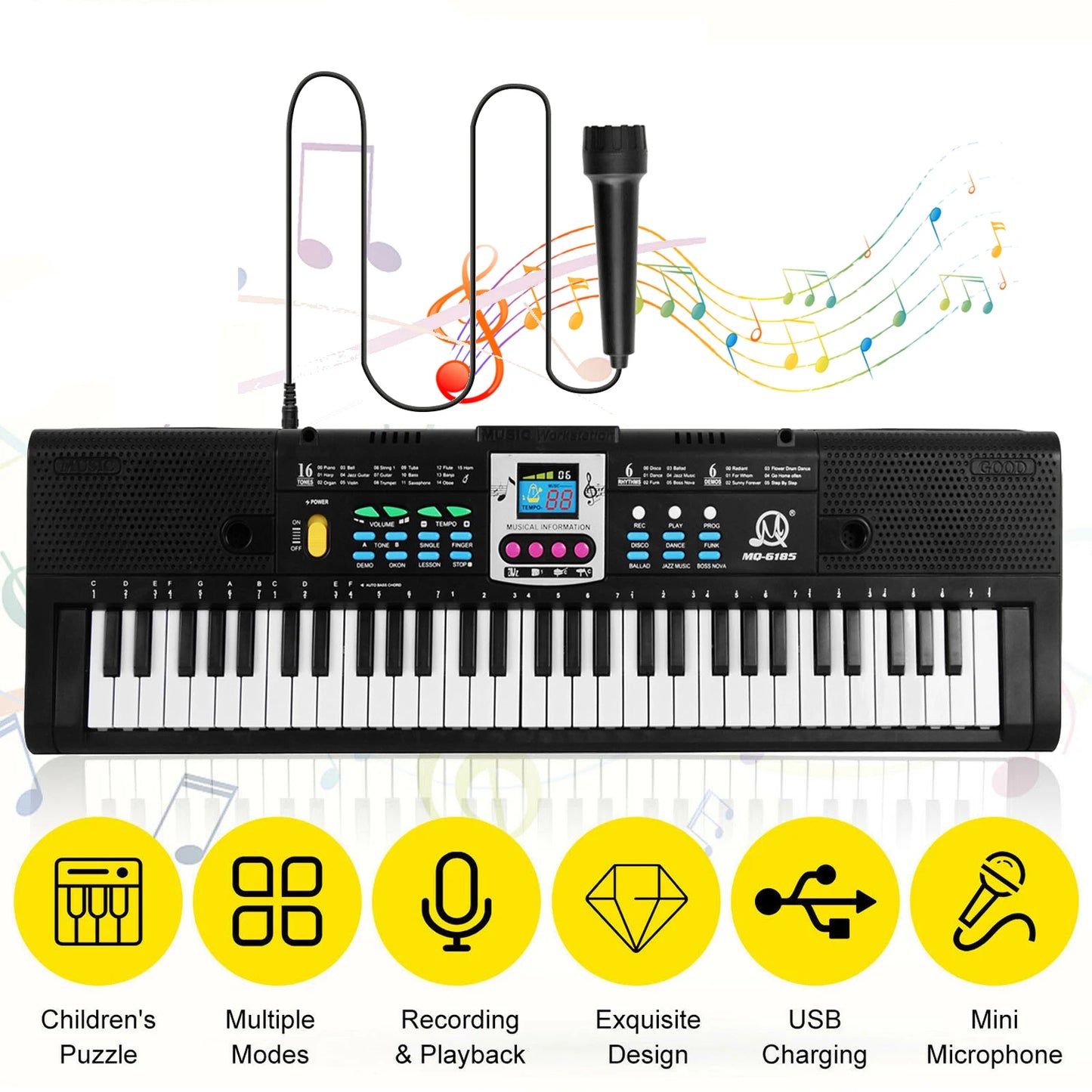 61 Keys Digital Music Electronic Keyboard Multifunctional Electric Piano for Piano with Microphone Function Musical Instrument - THOOBO!