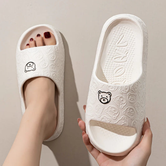 BearHug Bouncies – Soft EVA Cartoon Slippers for Couples | Summer Indoor Bathroom Anti-Slip Sandals for Women & Men