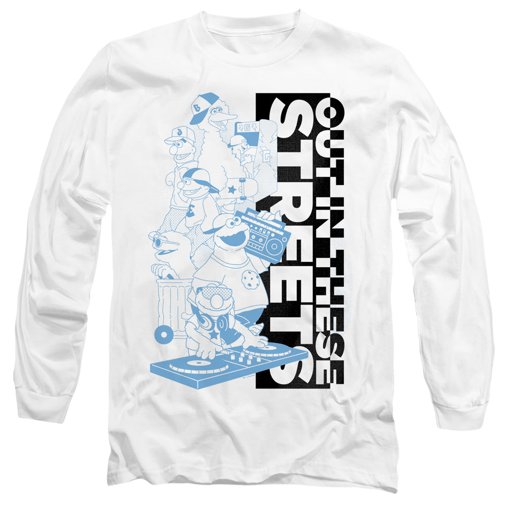 Sesame Street Out In These Streets Mens Long Sleeve Shirt White Officially Licensed