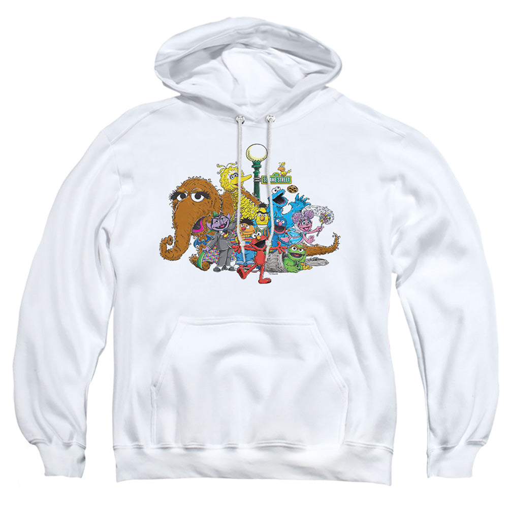 Sesame Street Group Street Light Mens Hoodie White Officially Licensed