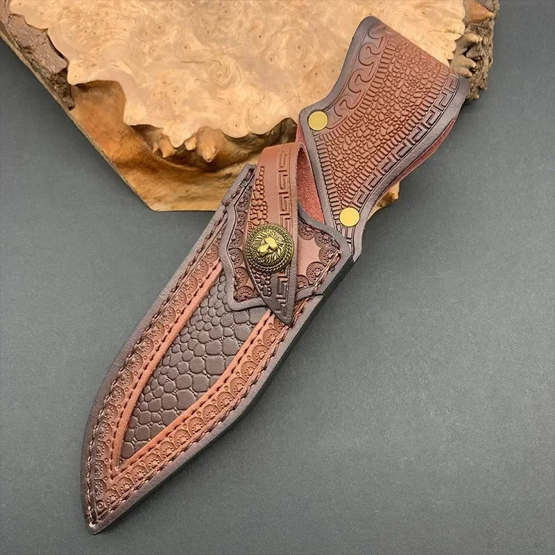 Ironhide EdgeGuard Leather Knife Sheath — Handcrafted Cowhide Belt Sheath with Buckle Pocket for Everyday Carry