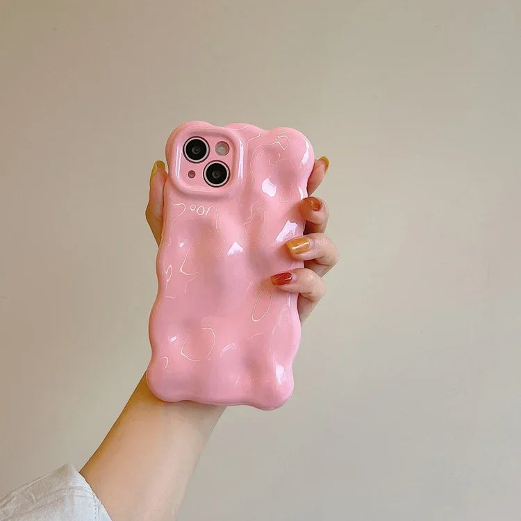 3D Wave Pattern Phone Case For iphone 15 14 13 12 11 Pro Max INS Candy Color Fashion Soft Silicone Shockproof Back Cover Cases