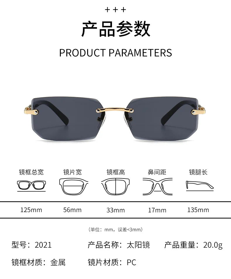 Rimless Sunglasses Rectangle Fashion Popular Women Men Shades Small Square Sun Glasses For Female Male Summer Traveling Oculos - THOOBO!
