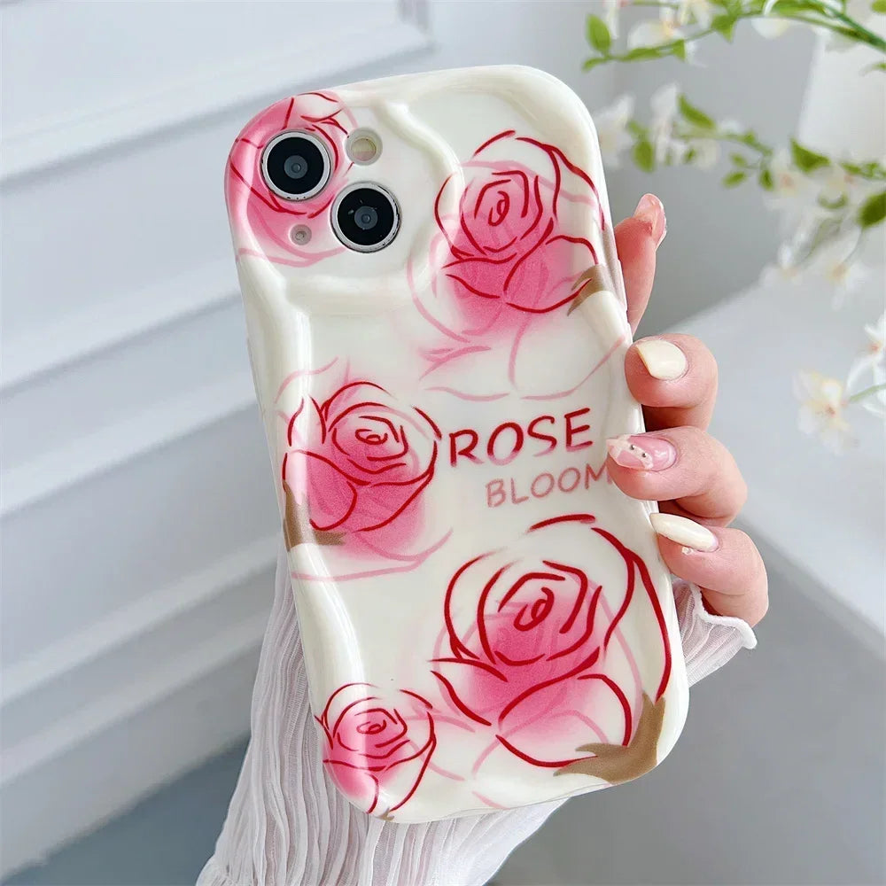 FLYKYLIN Luxury Cream Rose Phone Case For Samsung Galaxy S25 S24 Ultra S23 S22 S21 Plus S20 FE Soft Silicon Cover