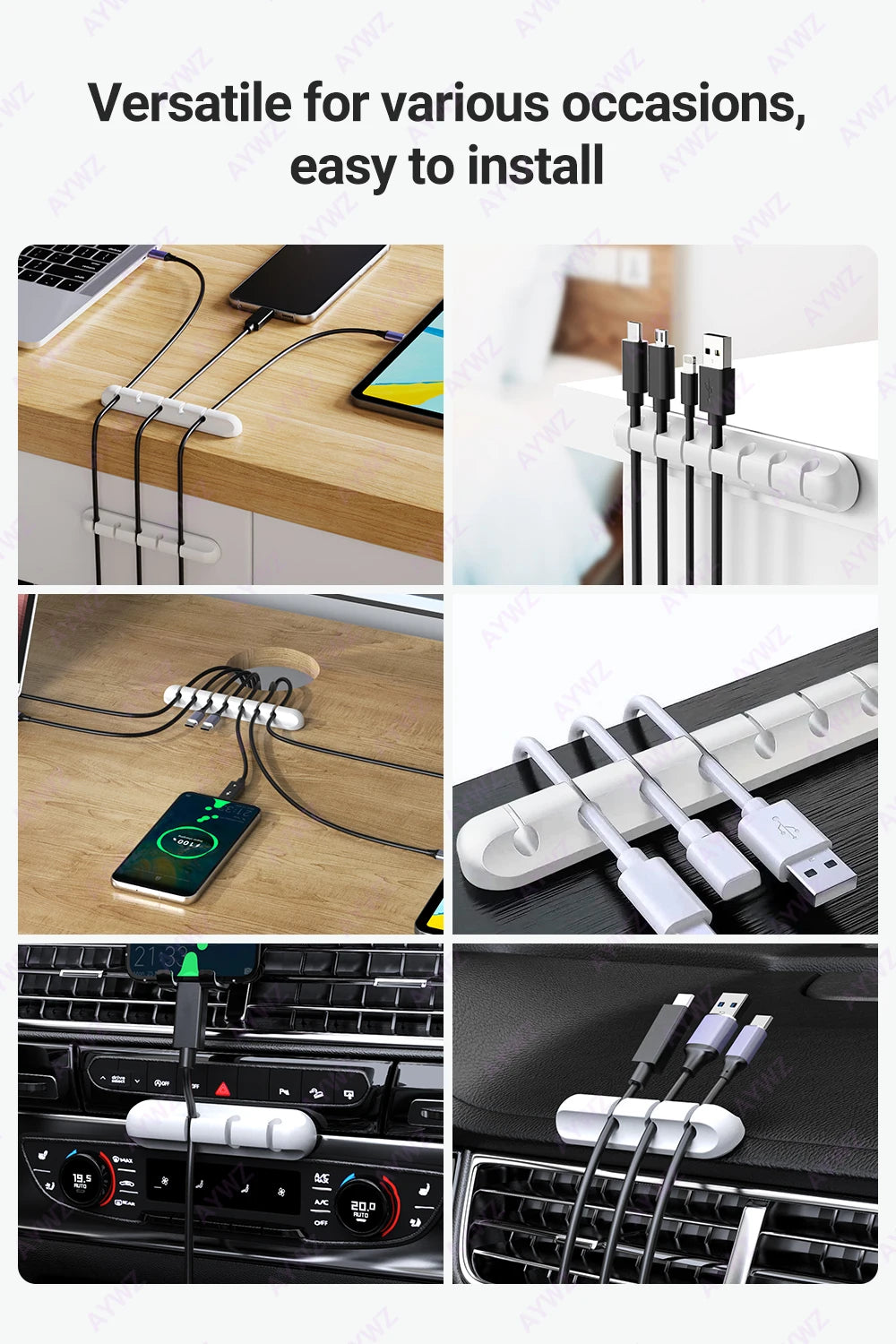 Adhesive Cable Holder Clips Cord Management Wire Organizer for Desktop USB Charging Cable Nightstand Power Cord Mouse Cable - THOOBO!