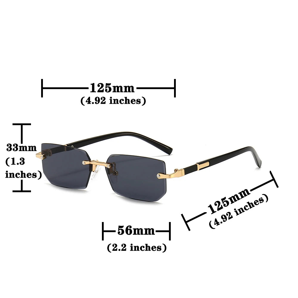 Rimless Sunglasses Rectangle Fashion Popular Women Men Shades Small Square Sun Glasses For Female Male Summer Traveling Oculos - THOOBO!
