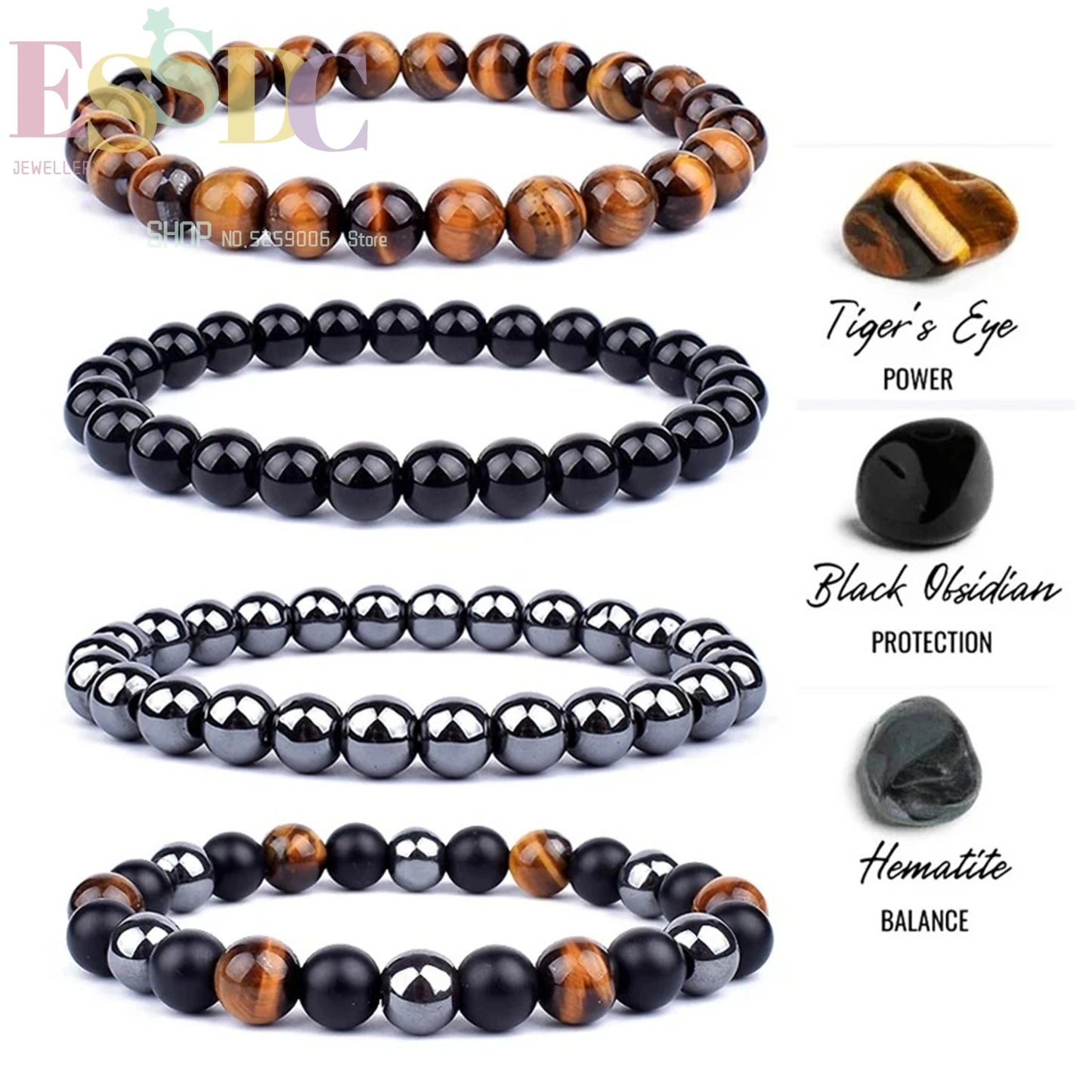 Tiger Eye & Hematite Energy Bracelet – Magnetic Healing Beads for Strength, Balance & Happy Vibes ✨