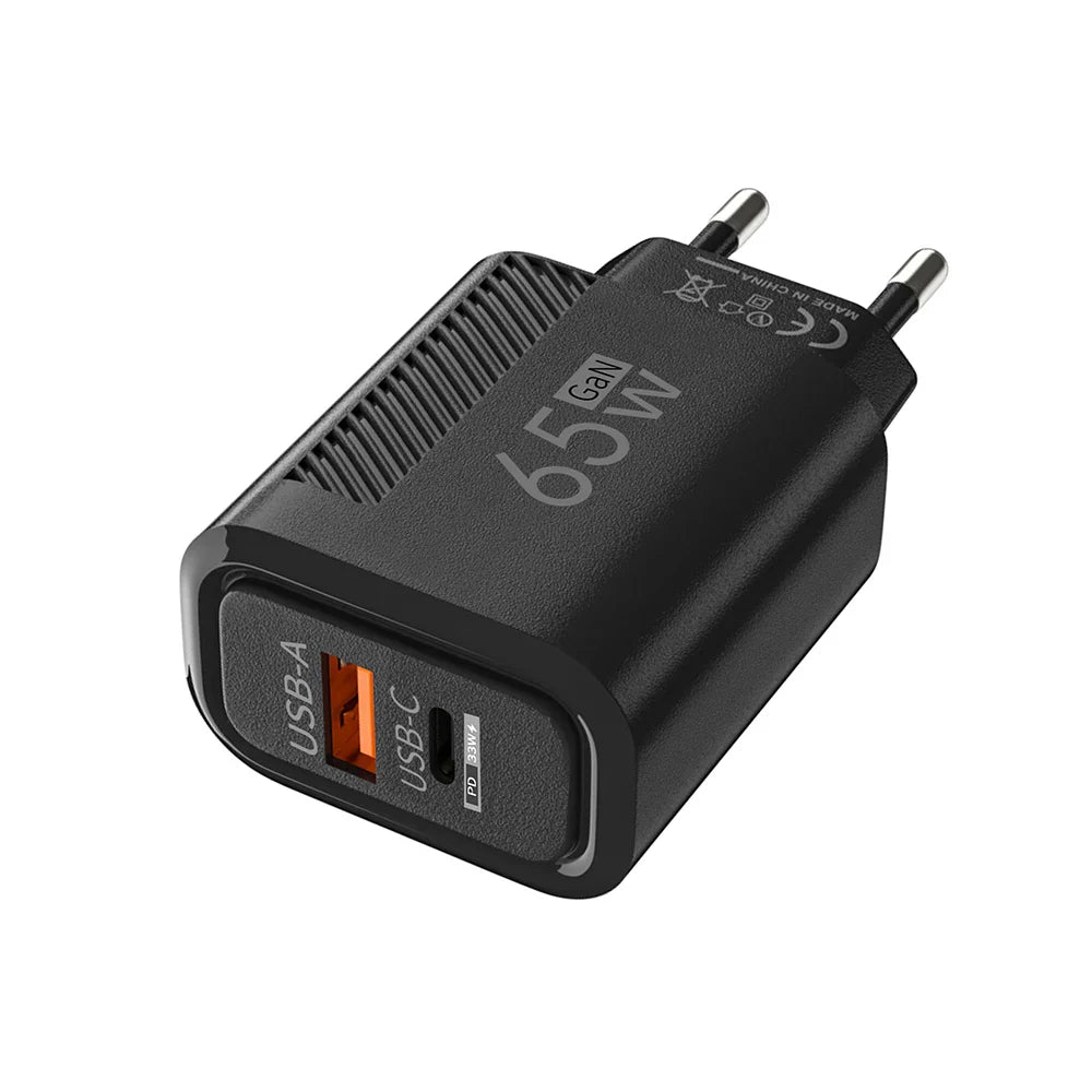 65W GAN 2 Ports Charger USB Type C PD Quick Charge 3.0 Mobile Phone Wall Adapter for iPhone 15 Pro max Huawei Xiaomi EU/US Plug