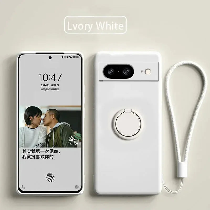 Case for Google Pixel 8 9 Finger Ring Stand Holder Slicone Cover for Pixel 9 Pro XL Solid Color Lens Protection Soft Phone Case