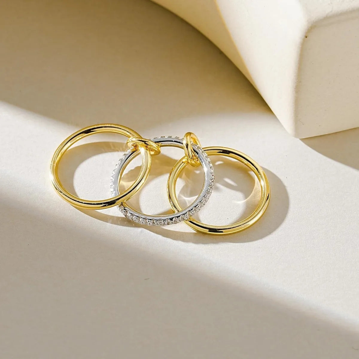 DualTone Trinity Ring — 3-Band Two-Color Copper Stack, 18K Glow, Hypo-Friendly Neo-Gothic Chic