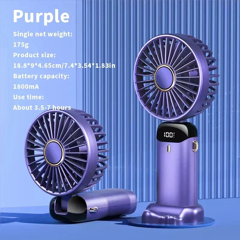 Foldable Portable Handheld Mini Fan 3000mAh with 5-Speed USB Rechargeable Battery, Neck Hanging Design & Phone Stand Display for Indoor and Outdoor Use